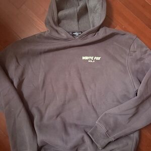 White Fox Hoody - Charcoal with Cream print - Womens size medium